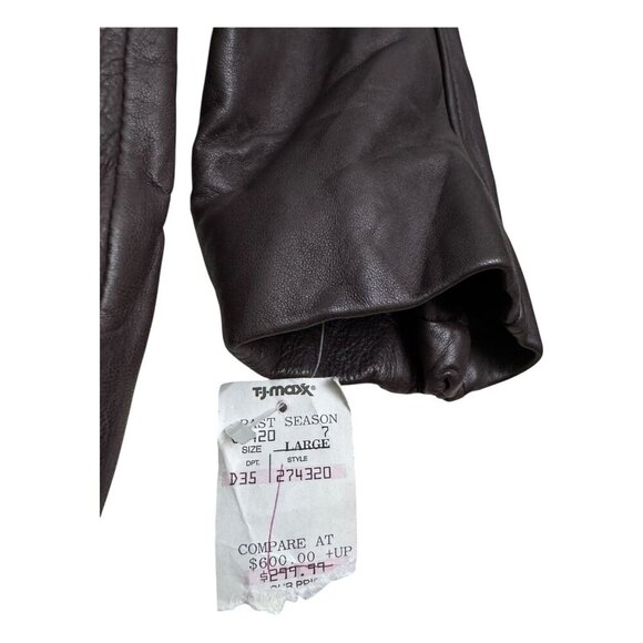 ANDREW MARC LEATHER Luxury Designer Brown Business Casual Coat Womens Large - Picture 7 of 7